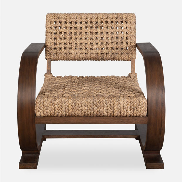 Uttermost Rehema Modern Bohemian Natural Woven Seat with Curved Walnut Wood Frame Accent Armchair