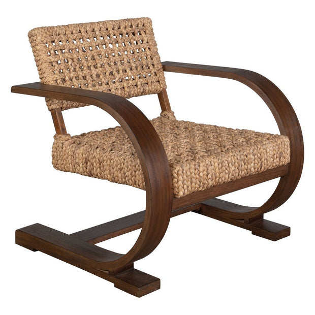Uttermost Rehema Modern Bohemian Natural Woven Seat with Curved Walnut Wood Frame Accent Armchair