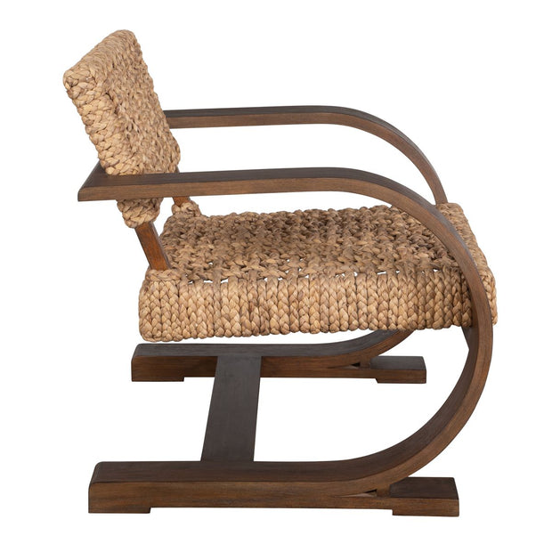 Uttermost Rehema Modern Bohemian Natural Woven Seat with Curved Walnut Wood Frame Accent Armchair