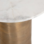 Four Hands Delune Round Nightstand ~ Brushed Brass With White Marble