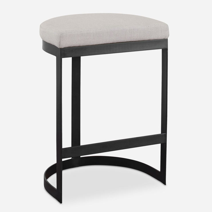 Uttermost Ivanna Beige Linen Blend Fabric Matte Black Framed Counter Stool