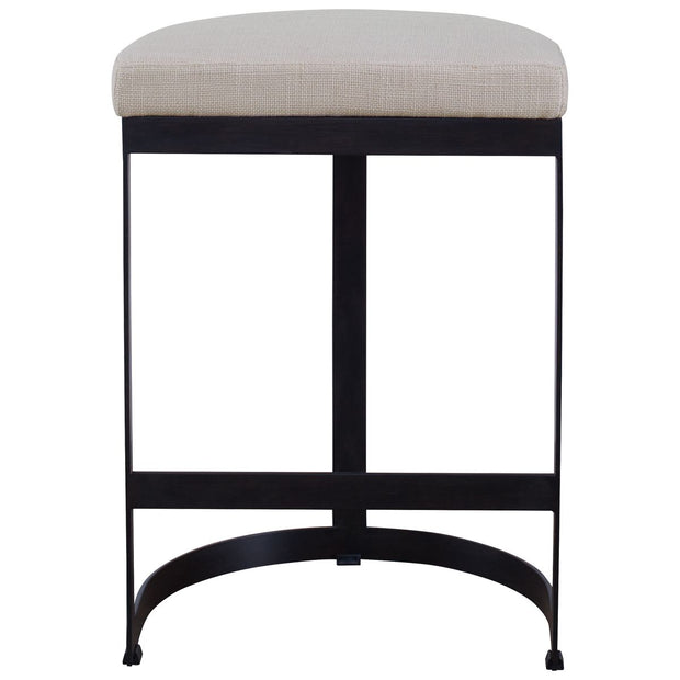 Uttermost Ivanna Beige Linen Blend Fabric Matte Black Framed Counter Stool