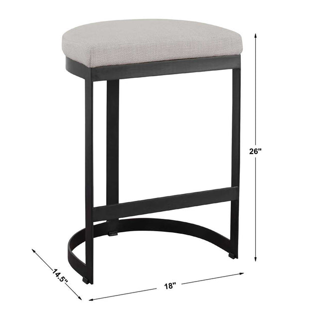 Uttermost Ivanna Beige Linen Blend Fabric Matte Black Framed Counter Stool
