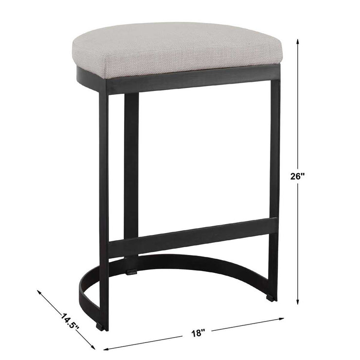 Uttermost Ivanna Beige Linen Blend Fabric Matte Black Framed Counter Stool