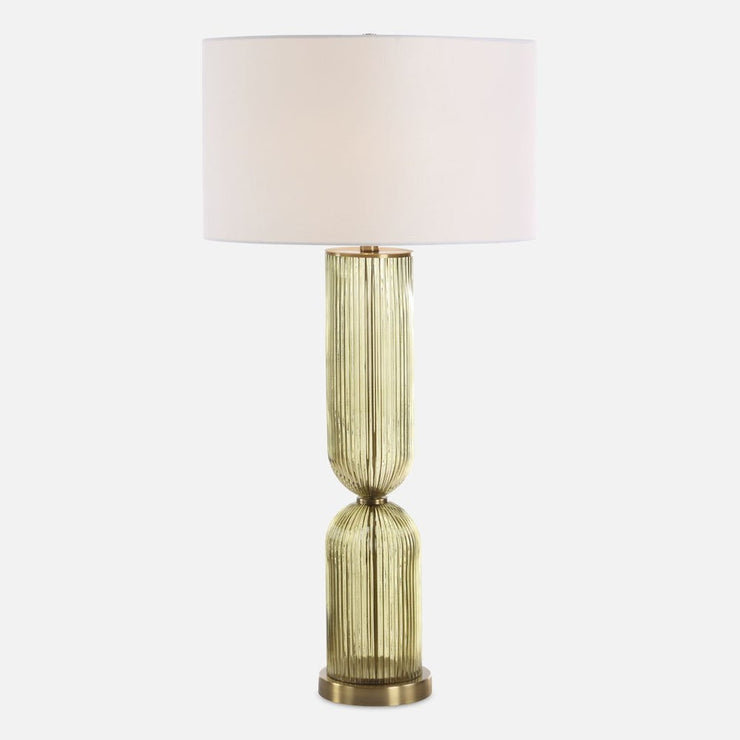 Uttermost Mirah Transparent Olive Glass & Brass-Plated Details Table Lamp