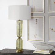 Uttermost Mirah Transparent Olive Glass & Brass-Plated Details Table Lamp
