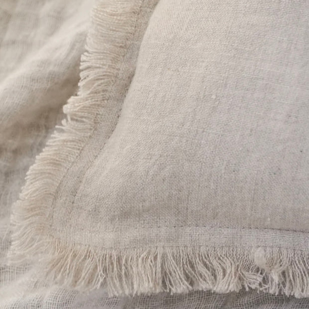 Anaya Home So Soft Linen Natural Beige Fringe Pillow 26 x 26 With Down Insert