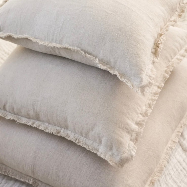 Anaya Home So Soft Linen Natural Beige Fringe Pillow 26 x 26 With Down Insert