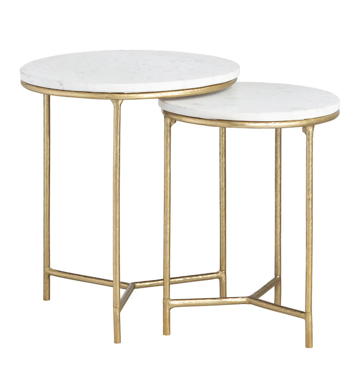 Crestview Collection Athens White Marble Round Nesting End Tables