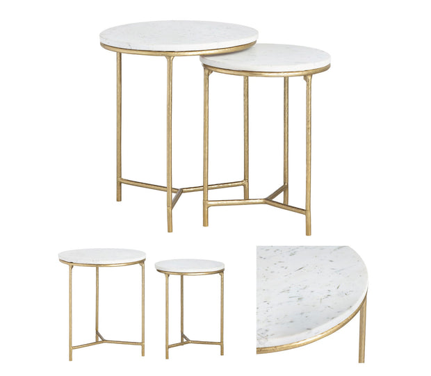 Crestview Collection Athens White Marble Round Nesting End Tables