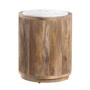 Crestview Collection Santorini White Marble Top with Reeded Mango Wood Round End Table