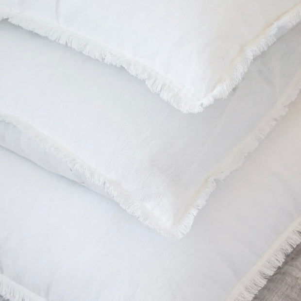 Anaya Home So Soft Linen White Fringe Pillow 20 x 20 With Down Insert