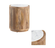 Crestview Collection Santorini White Marble Top with Reeded Mango Wood Round End Table