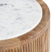 Crestview Collection Santorini White Marble Top with Reeded Mango Wood Round End Table