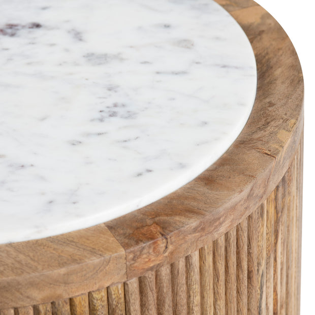 Crestview Collection Santorini White Marble Top with Reeded Mango Wood Round End Table