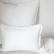 Anaya Home So Soft Linen White Fringe Pillow 14 x 20 With Down Insert
