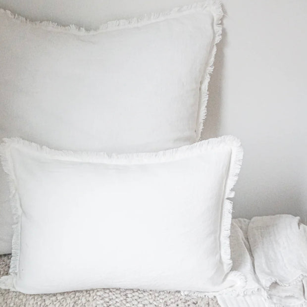 Anaya Home So Soft Linen White Fringe Pillow 14 x 20 With Down Insert