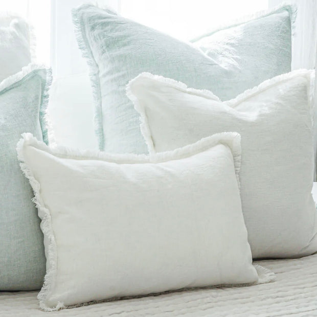 Anaya Home So Soft Linen White Fringe Pillow 14 x 20 With Down Insert