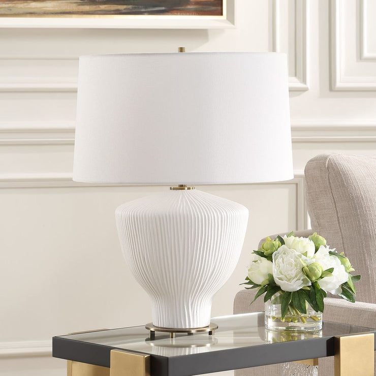 Uttermost Maisie Stain White Vertical Ribbed Textured Table Lamp