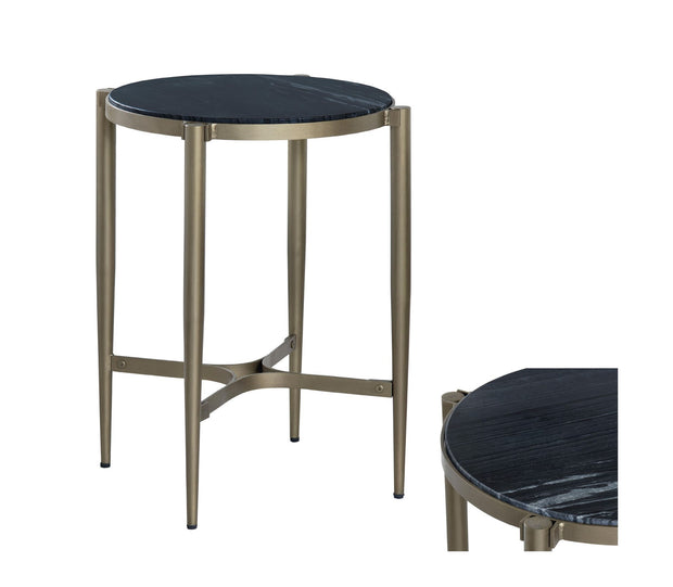 Crestview Collection Xander Marble and Antiqued Gold Round End Table