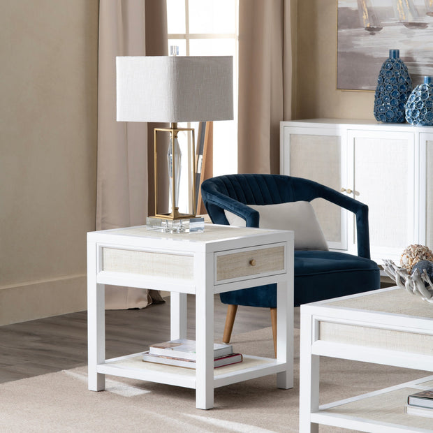 Crestview Collection Sandy Shores White Wood and Rattan End Table