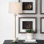 Uttermost Hemisphere Travertine with Brushed Brass Buffet Lamp