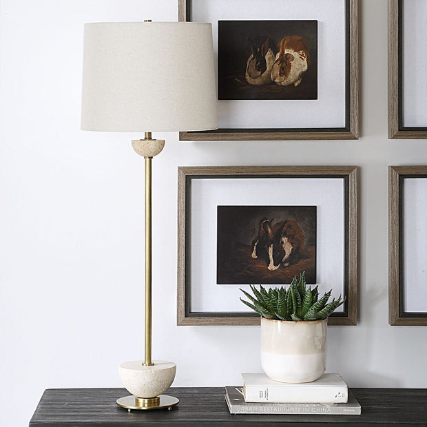 Uttermost Hemisphere Travertine with Brushed Brass Buffet Lamp