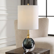 Uttermost Enigma Smoky Teal Blue Glass Buffet Lamp With White Linen Shade