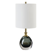 Uttermost Enigma Smoky Teal Blue Glass Buffet Lamp With White Linen Shade