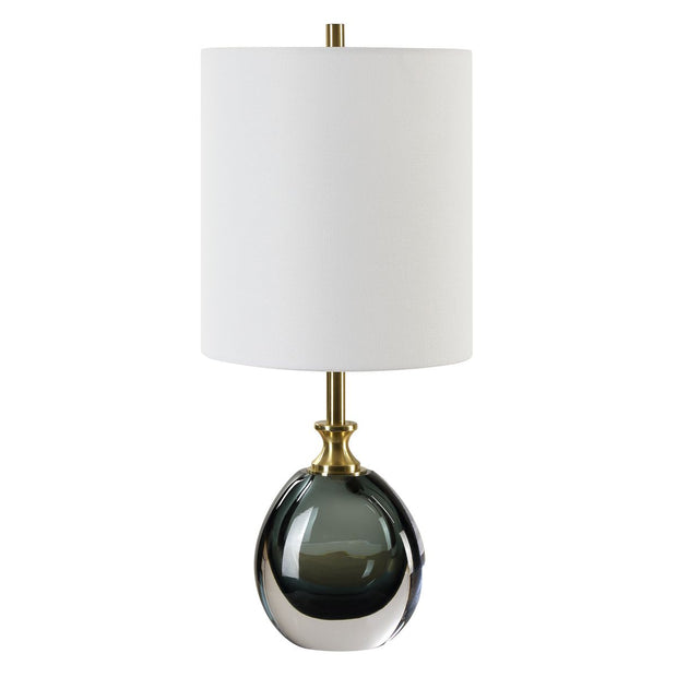 Uttermost Enigma Smoky Teal Blue Glass Buffet Lamp With White Linen Shade