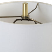 Uttermost Enigma Smoky Teal Blue Glass Buffet Lamp With White Linen Shade