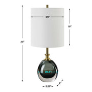 Uttermost Enigma Smoky Teal Blue Glass Buffet Lamp With White Linen Shade