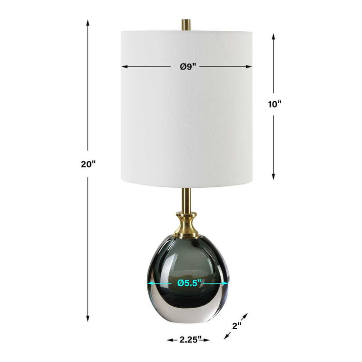 Uttermost Enigma Smoky Teal Blue Glass Buffet Lamp With White Linen Shade