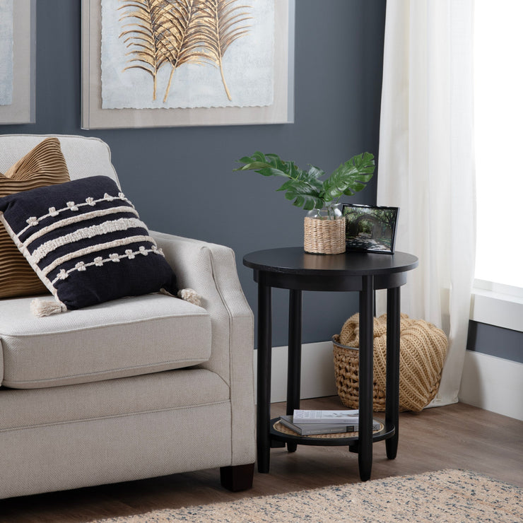 Crestview Collection Port Royal Black and Rattan End Table