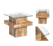 Crestview Collection Monaco Glass and Mango Wood End Table
