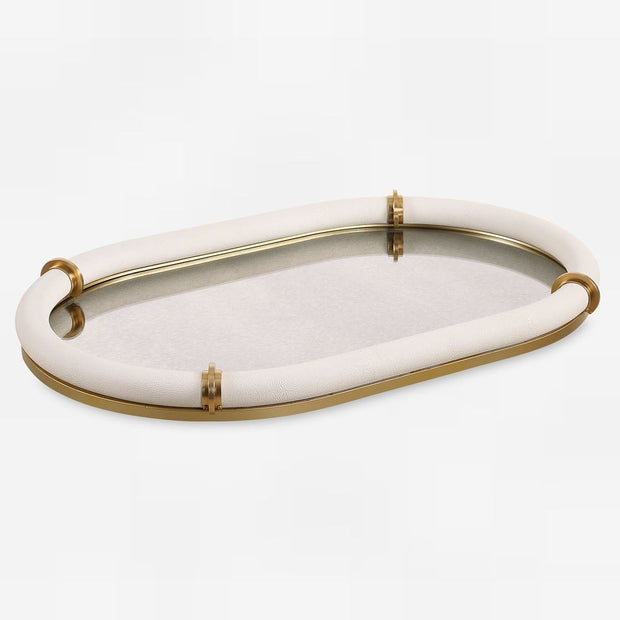 Uttermost Cyprus White Faux Shagreen Oval Tray