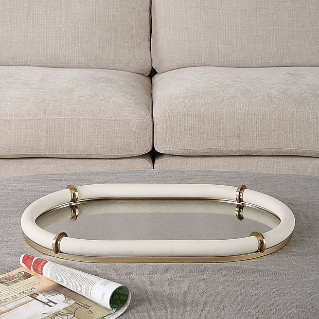 Uttermost Cyprus White Faux Shagreen Oval Tray