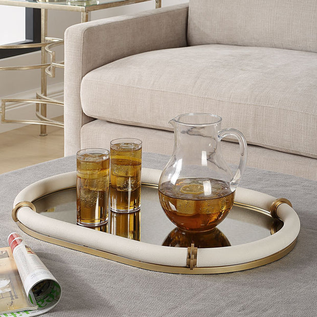 Uttermost Cyprus White Faux Shagreen Oval Tray