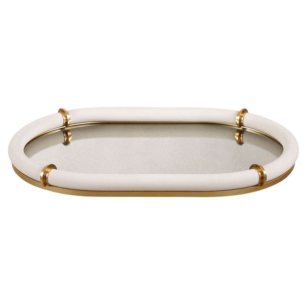 Uttermost Cyprus White Faux Shagreen Oval Tray