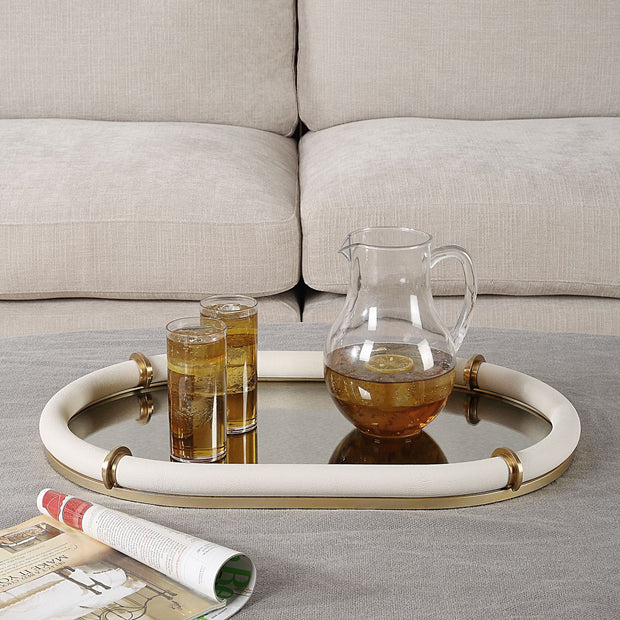 Uttermost Cyprus White Faux Shagreen Oval Tray