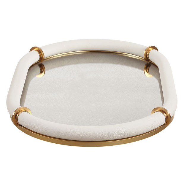 Uttermost Cyprus White Faux Shagreen Oval Tray
