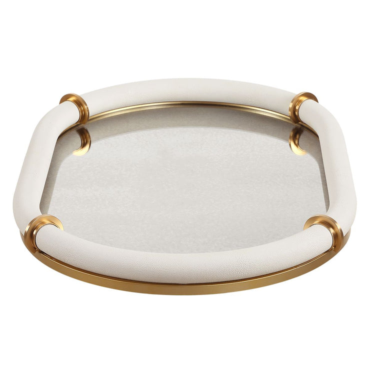 Uttermost Cyprus White Faux Shagreen Oval Tray
