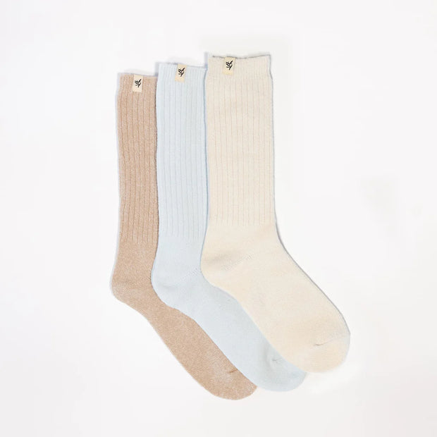 Cozy Earth The Plush Lounge Sock ~ Set of 3 Socks Almond, Sky and Creme