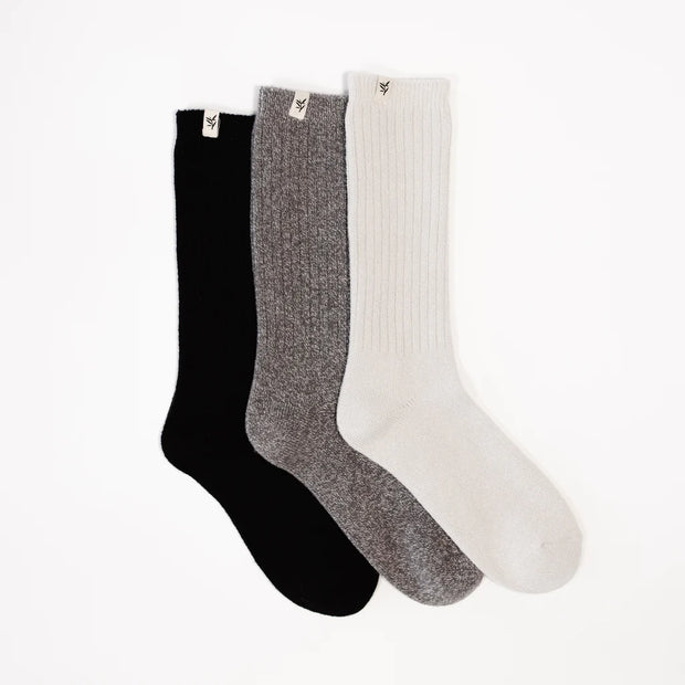Cozy Earth The Plush Lounge Sock ~ Set of 3 Socks Coal, Slate Grey and Cloud