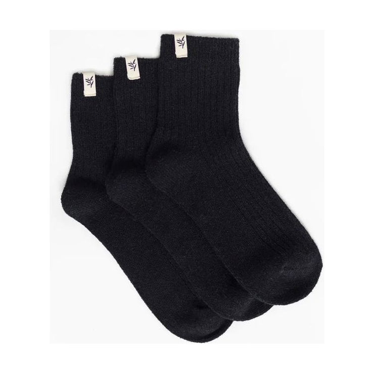 Cozy Earth The Plush Modern Crew Sock ~ Set of 3 Black Socks