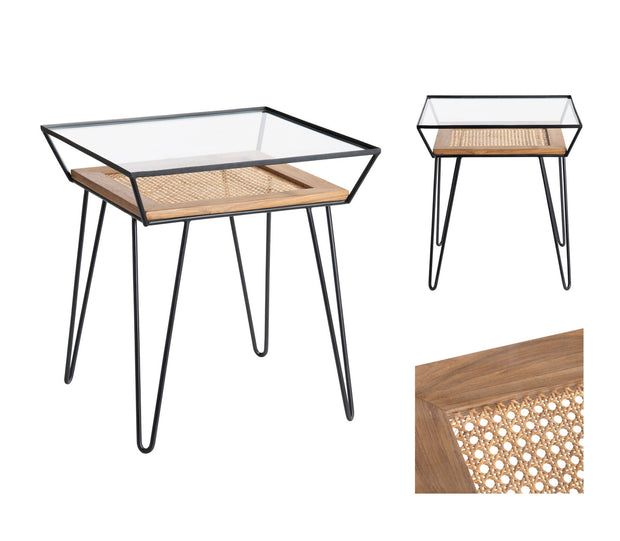 Crestview Collection Burnside Glass and Rattan End Table