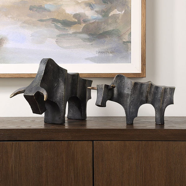 Uttermost Regal Bull Sculptures Set Of Two