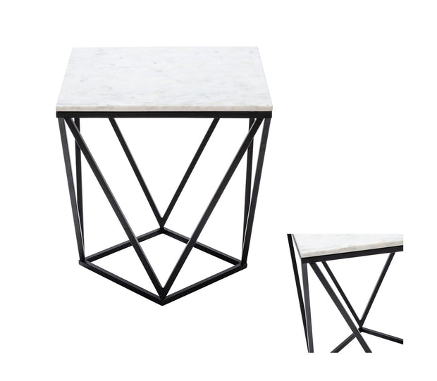 Crestview Collection Baxter White Marble and Black Metal End Table