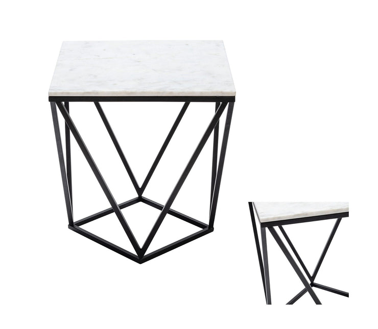 Crestview Collection Baxter White Marble and Black Metal End Table
