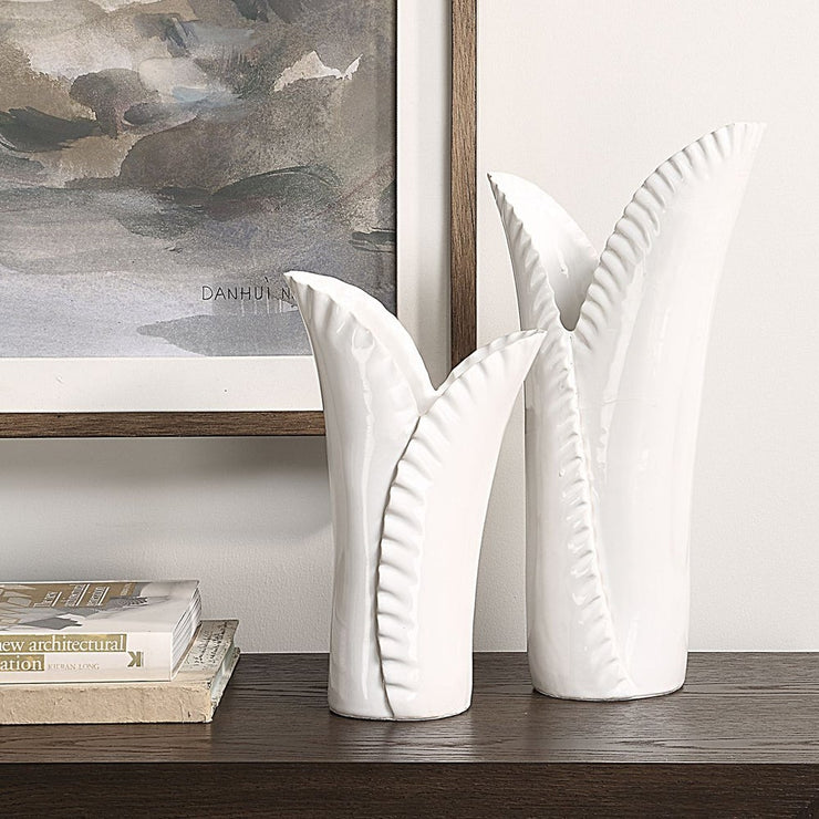Uttermost Leafscape Set Of Two White Ceramic Vases